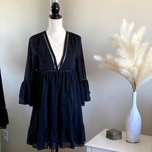NWT | Olivaceous | V Neck Sheer Baby Doll Dress | Black | Size: Small